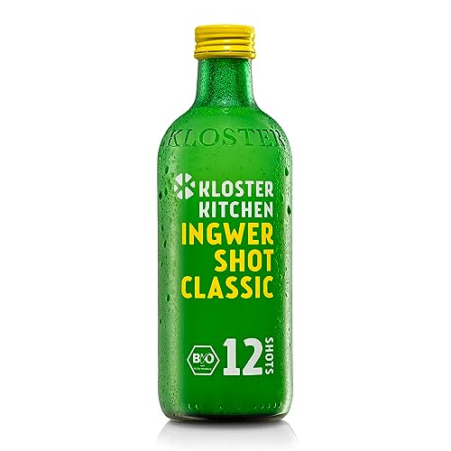 Kloster Kitchen Bio Ingwer Shot Classic 12SHOTS 360 ml mit echten Ingwerstückchen I Ingwershot vegan I Glasflasche I süß-scharf ohne Zusatzstoffe & mit natürlicher Süße (inkl. 0,25€ EINWEG Pfand) von Kloster Kitchen