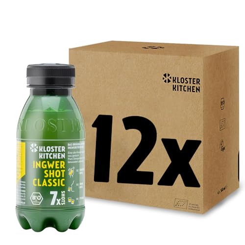 Kloster Kitchen Bio Ingwer Shot Classic 7SHOTS 12 x 210 ml mit echten Ingwerstückchen I Ingwershot vegan I 7 Shots I süß-scharf ohne Zusatzstoffe (inkl. 3,00€ EINWEG Pfand) von Kloster Kitchen