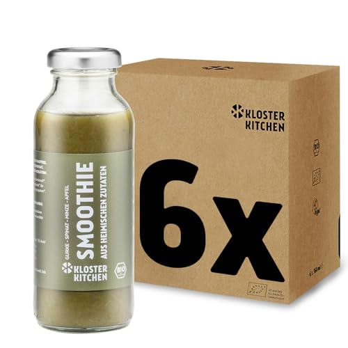 Kloster Kitchen Bio Smoothie Grün Gurke Spinat Minze Apfel 6x 250 ml I Superfood Frühstück vegan I To Go Glasflasche I aus heimischen Zutaten von Kloster Kitchen