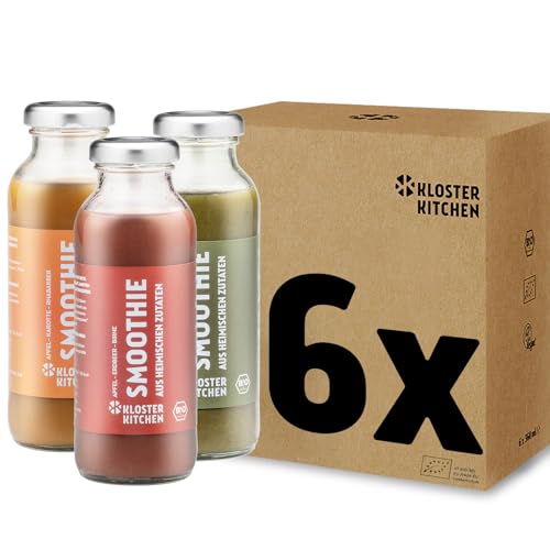 Kloster Kitchen Bio Smoothie Mix 6x 250 ml 3 Sorten I Set Rot Orange Grün vegan | Superfood Frühstück I To Go Glasflasche I Powerfood aus heimischen Zutaten - Erdbeer Karotte Gurke von Kloster Kitchen