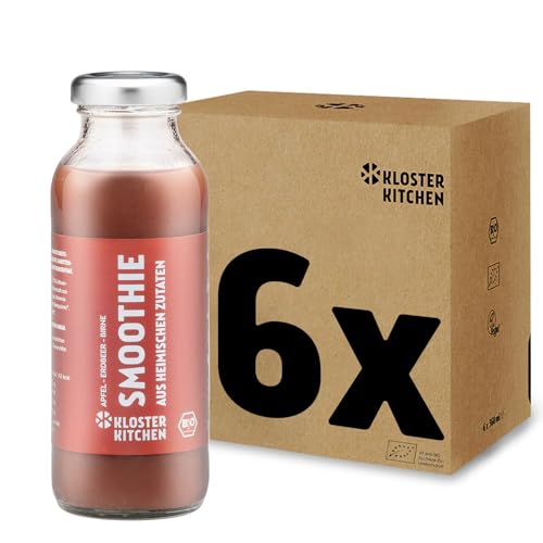 Kloster Kitchen Bio Smoothie Rot Apfel Birne Erdbeer 6x 250 ml I Superfood Frühstück vegan I To Go Glasflasche I Powerfood aus heimischen Zutaten von Kloster Kitchen