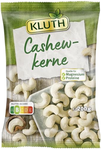 Kluth Cashewkerne 200g – Mild im Aroma und naturbelassen – Natürlich reich an Protein und Magnesium – Ohne Salz, ungeröstet und vegan – Nutri-Score B (1 x 200g) von Kluth