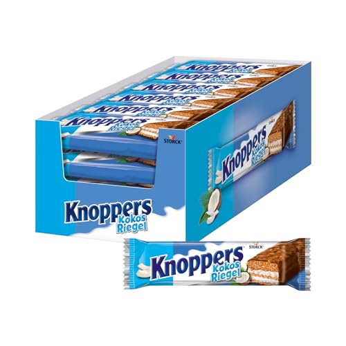 Knoppers KokosRiegel – 24 x 40g – Waffelriegel mit Milchcreme, Kokoscreme, Haselnüssen, Kokosraspeln und zartem Karamell, umhüllt von Vollmilchschokolade von Knoppers