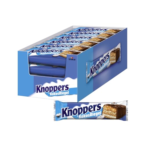 Knoppers KokosRiegel – 24 x 40g – Waffelriegel mit Milchcreme, Kokoscreme, Haselnüssen, Kokosraspeln und zartem Karamell, umhüllt von Vollmilchschokolade von Knoppers