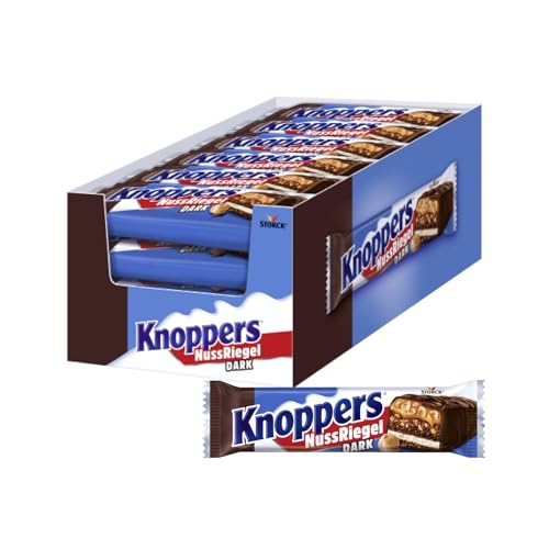 Knoppers NussRiegel Dark – 24 x 40g – Waffelriegel mit Milch- und Nugatcreme mit Gebäckstückchen, gehackten Haselnüssen und zartem Karamell, umhüllt von dunkler Milchschokolade von Knoppers