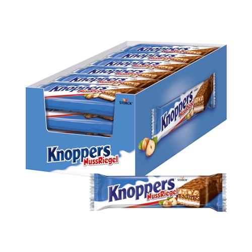 Knoppers NussRiegel – 24 x 40g – Schokoriegel mit Milch- und Nugatcreme, Haselnüssen, Karamell und Vollmilchschokolade von Knoppers