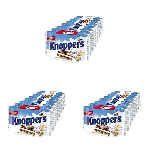 Knoppers –8 x 25g – Gefüllte Waffelschnitte mit Milchcreme und Nougatcremefüllung (Packung mit 3) von Knoppers