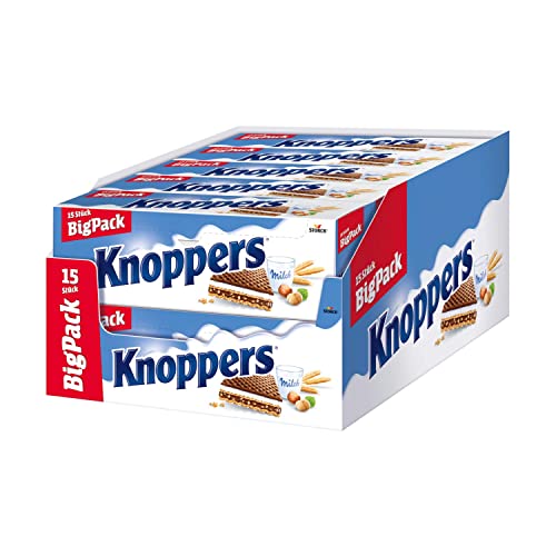 Knoppers Big Pack – 10 x 375g – Gefüllte Waffelschnitte mit Milchcreme und Nougatcremefüllung von Knoppers