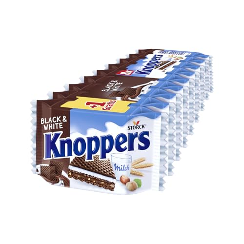 Knoppers Black and White - 1 x 225g _ Gefüllte Waffelschnitte mit dunklen Kakaowaffeln, dunklen Gebäckstückchen und Nougatcremefüllung Knoppers Black and White - 1 x 225g _ Gefüllte Waffelschnitte mit dunklen Kakaowaffeln, dunklen Gebäckstückchen und Nougatcremefüllung von Knoppers