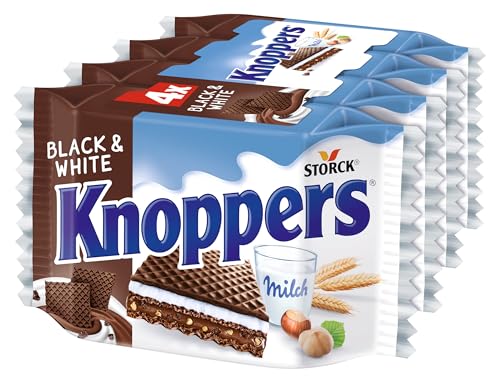 Knoppers Black and White – 4 x 25g – Gefüllte Waffelschnitte mit dunklen Kakaowaffeln, dunklen Gebäckstückchen und Nougatcremefüllung Knoppers Black and White – 4 x 25g – Gefüllte Waffelschnitte mit dunklen Kakaowaffeln, dunklen Gebäckstückchen und Nougatcremefüllung von Knoppers