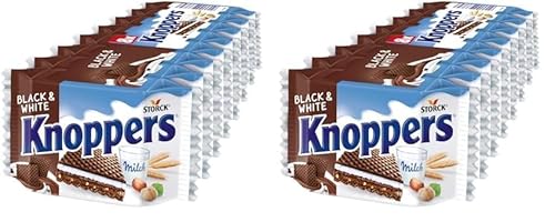 Knoppers Black and White – 2 x 200g (2 x 8 Stück) – Gefüllte Waffelschnitte mit dunklen Kakaowaffeln, dunklen Gebäckstückchen und Nougatcremefüllung von Knoppers