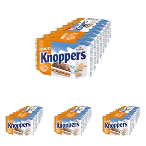 Knoppers Erdnuss – 4 x 200g – Gefüllte Waffelschnitte mit Erdnusscreme, feinsalzigen Erdnussstückchen und leckerer Milchcreme von Knoppers