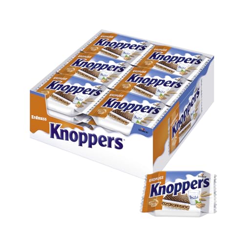 Knoppers Erdnuss – 24 x 25g – Gefüllte Waffelschnitte mit Erdnusscreme, feinsalzigen Erdnussstückchen und leckerer Milchcreme von Knoppers