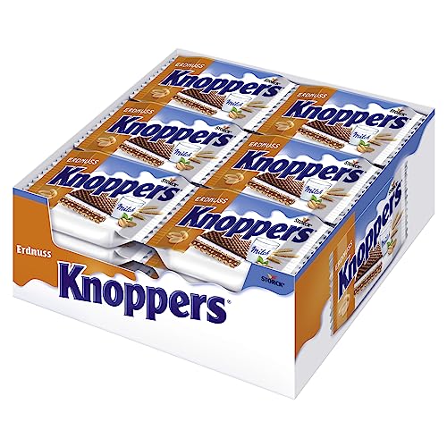 Knoppers Erdnuss – 24 x 25g – Gefüllte Waffelschnitte mit Erdnusscreme, feinsalzigen Erdnussstückchen und leckerer Milchcreme von Knoppers