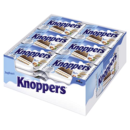 Knoppers Joghurt – 24 x 25g – Gefüllte Waffelschnitte mit Joghurtcreme und Nougatcremefüllung von Knoppers