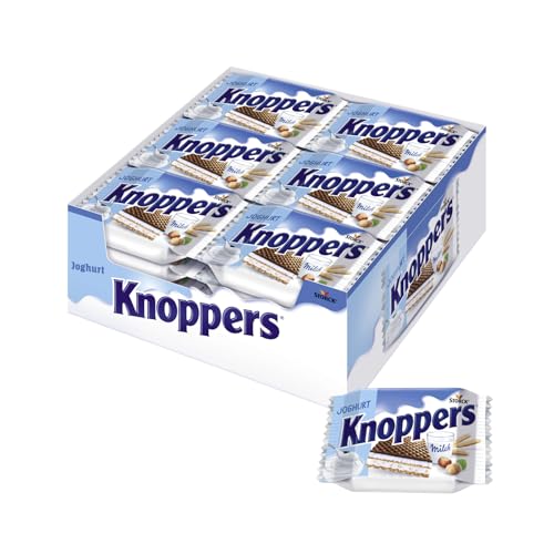 Knoppers Joghurt – 24 x 25g – Gefüllte Waffelschnitte mit Joghurtcreme und Nougatcremefüllung von Knoppers