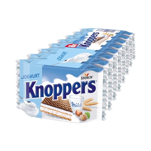 Knoppers Joghurt – 8 x 25g – Gefüllte Waffelschnitte mit Joghurtcreme und Nougatcremefüllung von Knoppers