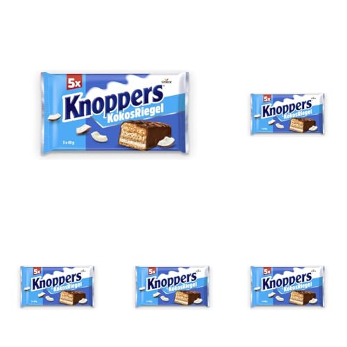 Knoppers KokosRiegel – 5 x 200g (5x 5 Riegel) – Waffelriegel mit Milchcreme, Kokoscreme, Haselnüssen, Kokosraspeln und zartem Karamell, umhüllt von Vollmilchschokolade von Knoppers