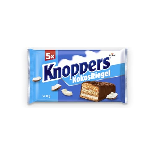 Knoppers KokosRiegel – 1 x 200g (5 Riegel) – Waffelriegel mit Milchcreme, Kokoscreme, Haselnüssen, Kokosraspeln und zartem Karamell, umhüllt von Vollmilchschokolade von Knoppers