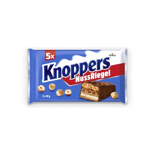 Knoppers NussRiegel – 1 x 200g (5 Riegel) – Schokoriegel mit Milch- und Nugatcreme, Haselnüssen, Karamell und Vollmilchschokolade von Knoppers
