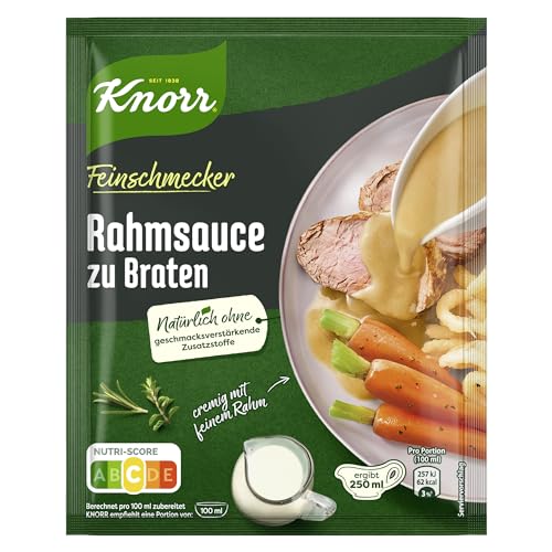 KNORR Feinschmecker Rahmsauce zu Braten leckere hellbraune Sauce ohne geschmacksverstärkende Zusatzstoffe 23x 250 ml von Knorr