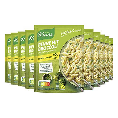 Knorr Activ Veggie Nudel-Fertiggericht Penne mit Broccoli und Frühlingskräutern Nudelgericht ohne geschmacksverstärkende Zusatzstoffe und Farbstoffe 146 g 10 Stück von Knorr