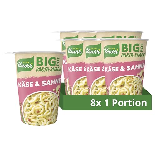 Knorr Big Pot Pasta Snack Käse & Sahne leckere Instant Nudeln fertig in nur 5 Minuten 8 x 92 g von Knorr