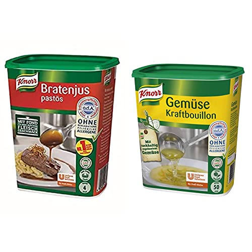Knorr Bratenjus pastös (vielseitig anwendbar als klarer Bratensaft, Bratensoße und braune Soße) 1 x 0,4 kg & Gemüse Kraftbouillon (Gemüsebrühe mit Suppengrün, rein pflanzlich, vegan) 1 x 1 kg von Knorr