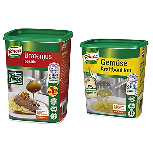 Knorr Bratenjus pastös (vielseitig anwendbar für Bratensaft, Bratensoße (gravy) und braune Soße) 1er pack (1 x 1,4 kg) & Gemüse Kraftbouillon (Gemüsebrühe mit Suppengrün) 1er Pack (1 x 1 kg) von Knorr