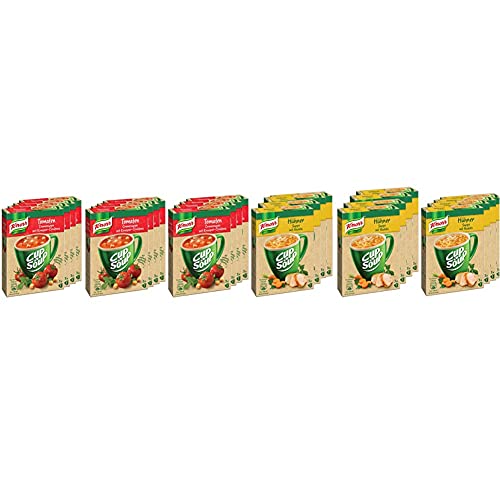 Knorr Cup a Soup Tomatencreme mit Knusper-Croutons Instant Suppe (12 x 3 Tassen) & Cup a Soup Hühnersuppe mit Nudeln Instant Suppe 3 Tassen, 12er Pack (12x27gr) von Knorr