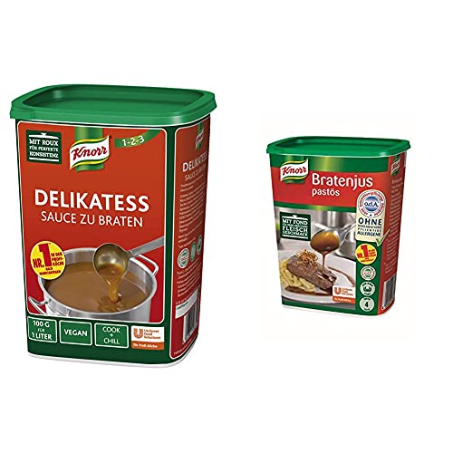 Knorr Delikatess Sauce zu Braten (pur als Bratensoße, Soßenbinder und zum Verfeinern), 1er Pack (1 x 1 kg) & Bratenjus pastös (vielseitig anwendbar als klarer Bratensaft) 1er pack (1 x 0,4 kg) von Knorr