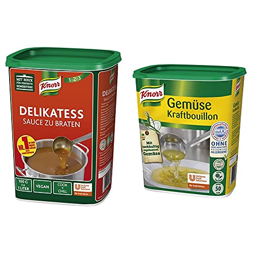 Knorr Delikatess Sauce zu Braten (pur als Bratensoße, Soßenbinder und zum Verfeinern), 1er Pack (1 x 1 kg) & Gemüse Kraftbouillon (Gemüsebrühe mit Suppengrün, rein pflanzlich) 1er Pack (1 x 1 kg) von Knorr