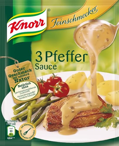 Knorr Feinschmecker 3 Pfeffer Sauce würzige Soße ohne geschmacksverstärkende Zusatzstoffe und Farbstoffe 23x 250 ml von Knorr