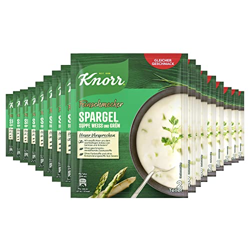 Knorr Feinschmecker Spargelsuppe weiß und grün leckere Gemüsesuppe mit nachhaltig angebautem Gemüse 17 x 2 Teller von Knorr