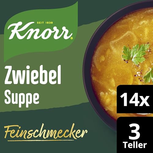 Knorr Feinschmecker Suppe leckere Zwiebelsuppe ohne geschmacksverstärkende Zusatzstoffe und Farbstoffe mit nachhaltig angebauten Zwiebeln 14 x 3 Teller von Knorr