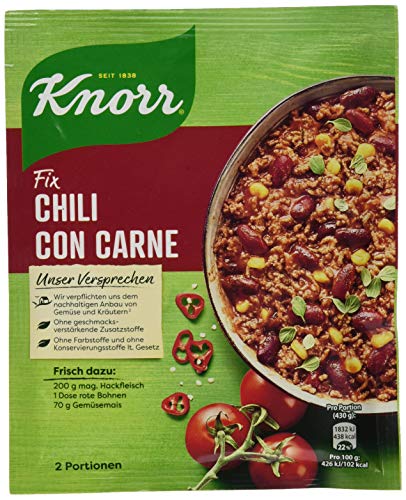 Knorr Fix Chili con Carne für die schnelle Zubereitung ohne geschmacksverstärkende Zusatzstoffe 33 g von Knorr