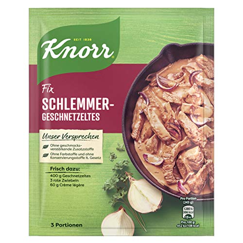 Knorr Fix Würzmischung Schlemmer-Geschnetzeltes für ein leckeres Fleischgericht ohne geschmacksverstärkende Zusatzstoffe 43 g 1 Stück von Knorr