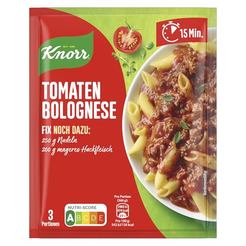 Knorr Fix Würzmischung Tomaten Bolognese für ein leckeres Nudelgericht ohne geschmacksverstärkende Zusatzstoffe, ideal für Pasta & Spaghetti, 46 g 1 Stück von Knorr