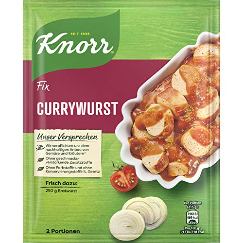 Knorr Fix Würzmischung Currywurst für eine würzige Bratwurst ohne geschmacksverstärkende Zusatzstoffe und Farbstoffe 36 g 1 Stück von Knorr