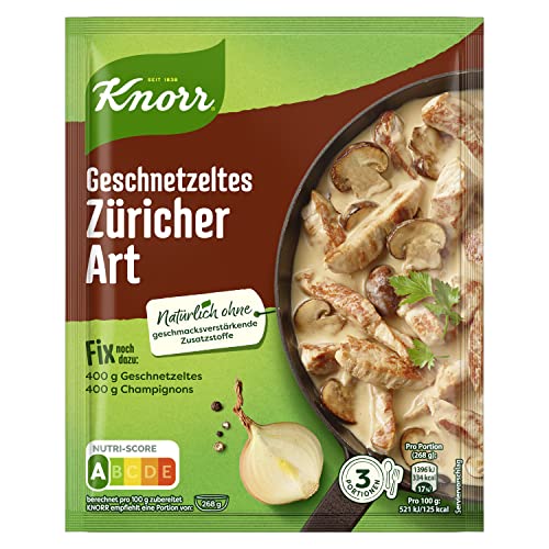 Knorr Fix Würzmischung Geschnetzeltes Züricher Art für ein leckeres Geschnetzeltes Rezept ohne geschmacksverstärkende Zusatzstoffe 54 g 1 Stück von Knorr