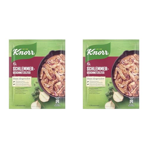 Knorr Fix Würzmischung Schlemmer-Geschnetzeltes für ein leckeres Fleischgericht ohne geschmacksverstärkende Zusatzstoffe 43 g 1 Stück (Packung mit 2) von Knorr