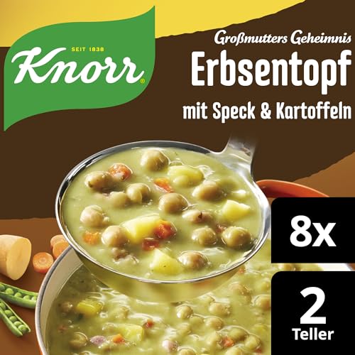 Knorr Großmutters Geheimnis Deftiger Erbseneintopf mit Speck und Kartoffeln für eine leckere deftige Suppe mit nachhaltig angebautem Gemüse 8x 122 g von Knorr
