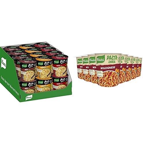 Knorr Instant Nudeln Asia Noodles verschiedene Sorten schnelles Nudelgericht fertig in nur 3 Minuten 1 Portion 24 Stück & Snack Bar Spaghetti Bolognese, 8er Pack (8 x 66 g) von Knorr