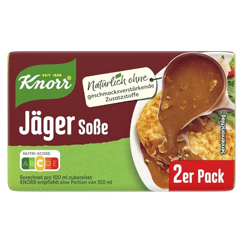 Knorr Jäger Soße leckere braune Sauce ohne geschmacksverstärkende Zusatzstoffe 2er Pack à 46 g (2 x 250 ml) 18 Stück von Knorr