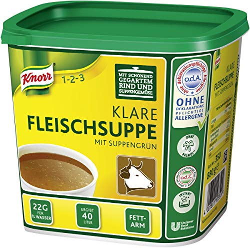 Knorr klare Rindsuppe mit Suppengrün (Rinderbrühe nach bewährter Rezeptur) 1er Pack (1 x 0,88 kg) von Knorr