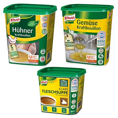 Knorr Notvorrat Lebensmittel: Knorr klare Fleischsuppe, Hühnerbrühe und Gemüse Kraftbouillon 1 kg von Knorr