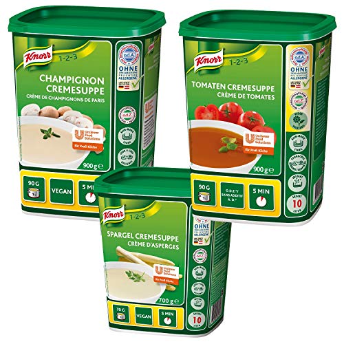 Knorr Notvorrat Suppe - Tomatensuppe, Spargelcremesuppe, Champignonsuppe (Trockenmischungen, Großverbraucher) von Knorr