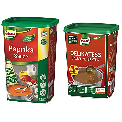 Knorr Paprika Sauce (pikant- fruchtiger Paprikageschmack) 1er Pack (1 x 1 kg) & Delikatess Sauce zu Braten (pur als Bratensoße, Soßenbinder und zum Verfeinern), 1er Pack (1 x 1 kg) von Knorr