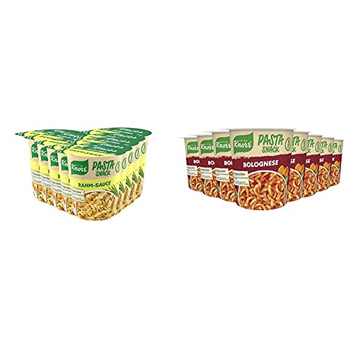 Knorr Pasta Snack Rahm Sauce leckeres Nudelgericht fertig in nur 5 Minuten - 8 x 62 g Becher -, 496 g & Snack Bar Spaghetti Bolognese, 8er Pack (8 x 68 g) von Knorr