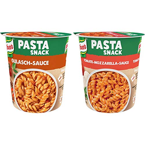 Knorr Pasta Snack Tomaten-Mozzarella-Sauce, 8 x 72 g + Knorr Pasta Snack Gulasch-Sauce (mit leckeren Nudeln) 8 x 60 g von Knorr